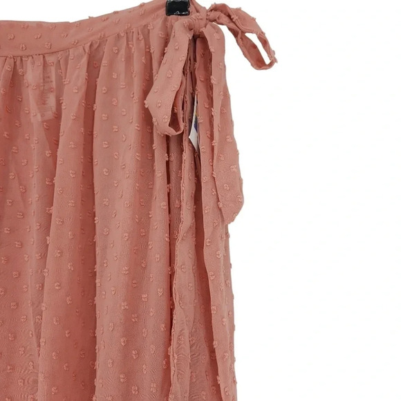 Time & Tru Swim Cover Up Wrap Skirt Sheer Pink Swiss Dot Tie Waist Sarong - Picture 3 of 6